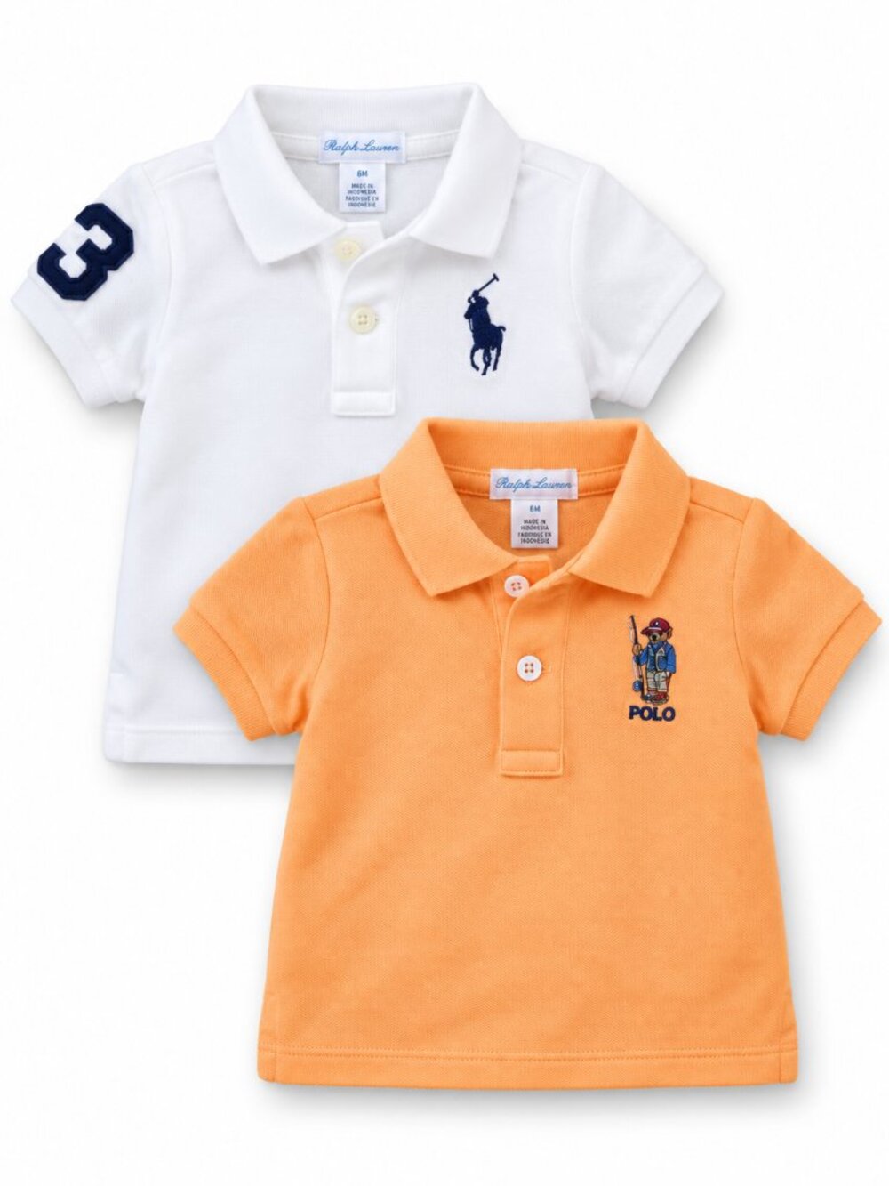 Vintage RALPH LAUREN 2 Piece 6 Month Polo Bundle - Orange Sherbert + White/Navy